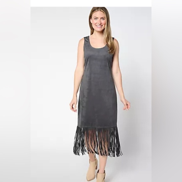 American West Dresses & Skirts - American West by Carolyn Pollack Faux Suede Dress w/ Fringe NWT XS